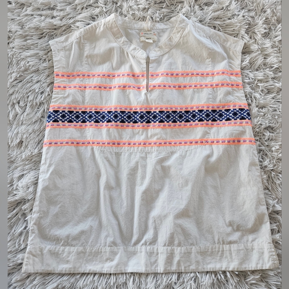 J. Crew Crewcuts Girl's White Embroidered Sleeveless Cotton Tunic Top Size 14